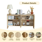 Sideboard Buffets Cabinet, Modern Accent Storage Cabinet with 4 Fluted Doors and Adjustable Shelves, Wood Credenza Buffet Sideboards, Console Table for Kitchen Dining Living Room Entryway (Natural) XUZENEST