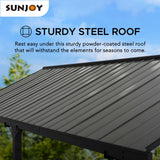 Sunjoy Carport 12 ft. x 20 ft. Outdoor Gazebo Heavy Duty Garage Car Shelter with Powder-Coated Steel Roof and Frame by AutoCove, Gray and Dark Gray Sunjoy