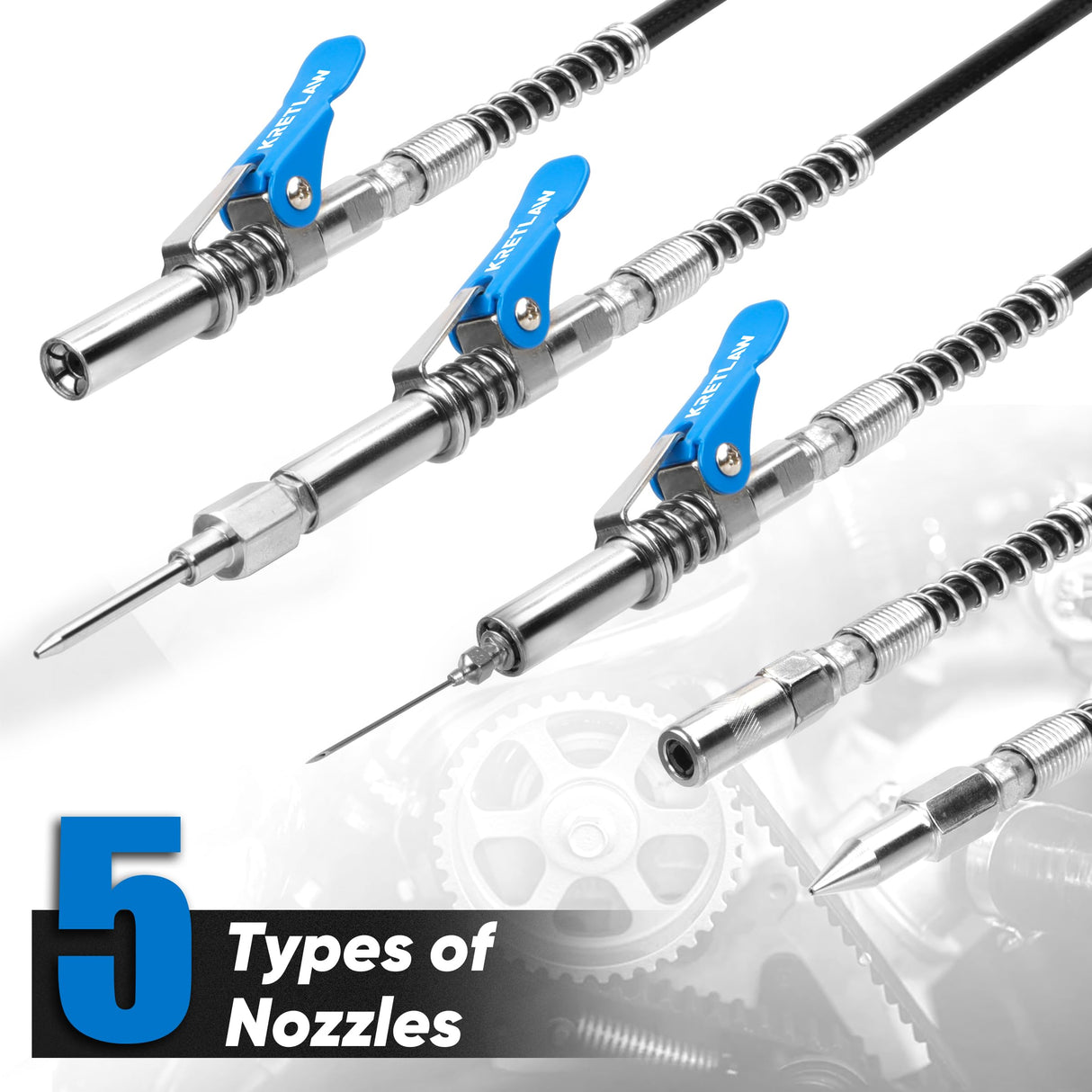 KRETLAW Grease Gun, 7000 PSI Heavy Duty Professional Pistol Grip Grease Gun Kit with Double Grease Injector Needle and 18" & 2pc 12" Flex Hose,14oz KRETLAW