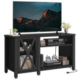 YITAHOME Farmhouse TV Stand for 50/55/60 Inch with Power Outlet, Wooden TV Media Console with Storage Cabinet for 860lbs, Rustic Entertainment Center Table TV Cabinet for Living Room, Black YITAHOME