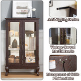 nifoti 43" H Lighted Curio Cabinet Display Case, Glass Curio Cabinet with Adjustable Shelves and Tempered Glass Door, Wooden Curio Cabinet w/Mirrored Back Pane for Living Room (Dark Cherry) nifoti
