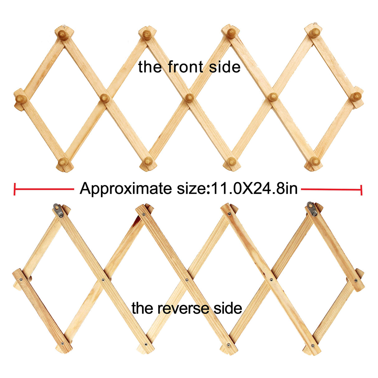 AMAPON Accordion Style Expandable Wall Wooden Coat Rack 13 Hooks (Pegs) Hang Hats Jackets Coffee Mug Purses Necklaces Towels Cap Leash Scarves Data Line Kitchenware AMAPON