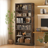 TVU 6-Tier Wooden Book Shelf, Floor-Standing Display Bookcase, 77.2" H x 31.5" W x 11" D Bookshelf, Farmhouse Style Book Case with Arched Base, Suitable for Living Room, Study, Office, Rustic Brown TVU