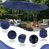 Tangkula 15 Ft Twin Patio Umbrella with 48 LED Lights, Double-Sided Outdoor Umbrella W/ Auto-Charging Solar Panel, Extra-Large Outdoor Market Umbrella W/ Hand-Crank System for Poolside, Garden & Backyard (Navy Blue) Tangkula