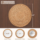 13 in Round Woven Placemats Plate Chargers Set of 10, Boho Farmhouse Rustic Woven Place Mats for Dining Table Decor, Rattan Wicker Table Mats Jute Braided Chargers for Dinner Plates BAVIFY