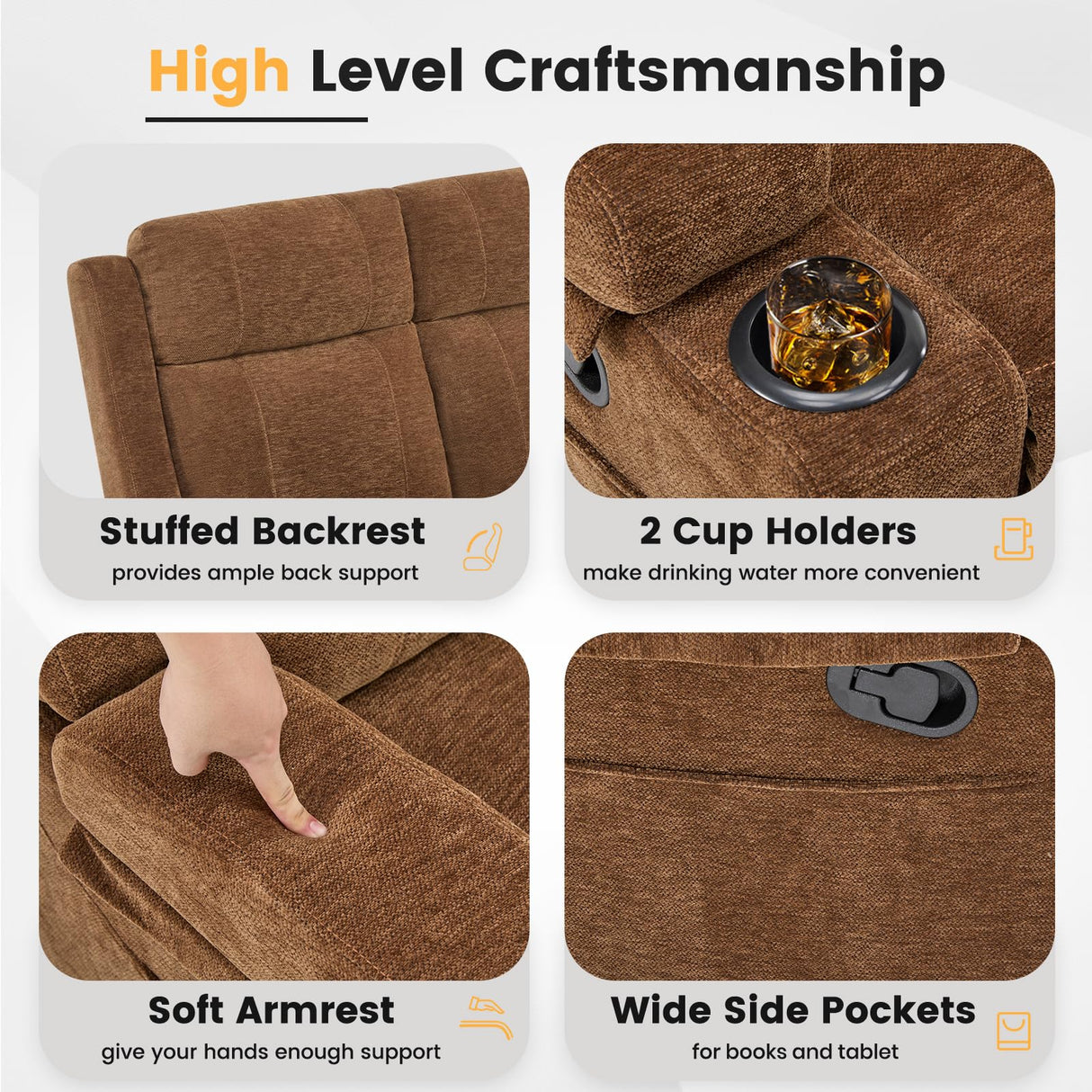 RIHEREFY Loveseat Recliner Sofa, Double Seat Couch with Adjustable Footrest, Wall Hugger Sofa for Living Room & Home Theater & RV(Brown) RIHEREFY