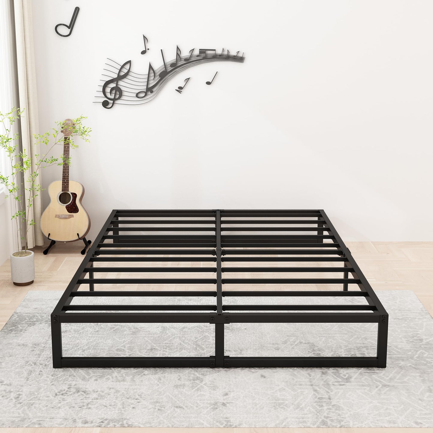 Lutown-Teen 9-Inch Heavy Duty Metal Queen Bed Frame with Steel Slat Support - No Box Spring Needed, Easy Assembly, Black - WoodArtSupply