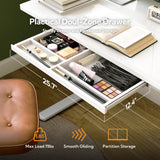 INNOVAR Glass Standing Desk with Drawers, 40 x 24 Inches Electric Height Adjustable Desk, Tempered Glass Top Stand Up Desks for Home and Office, White INNOVAR