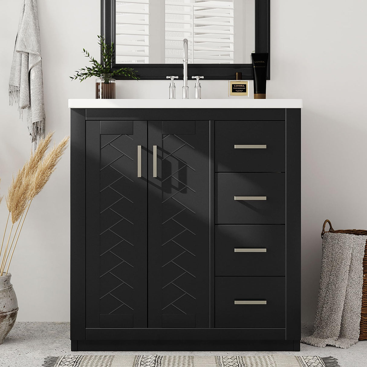 Merax 30" Bathroom Vanity with Sink, Freestanding Single Sink Modern Bathroom Vanity Storage Cabinet with 2 Doors & 3 Drawers, Elegant Herringbone Design Merax