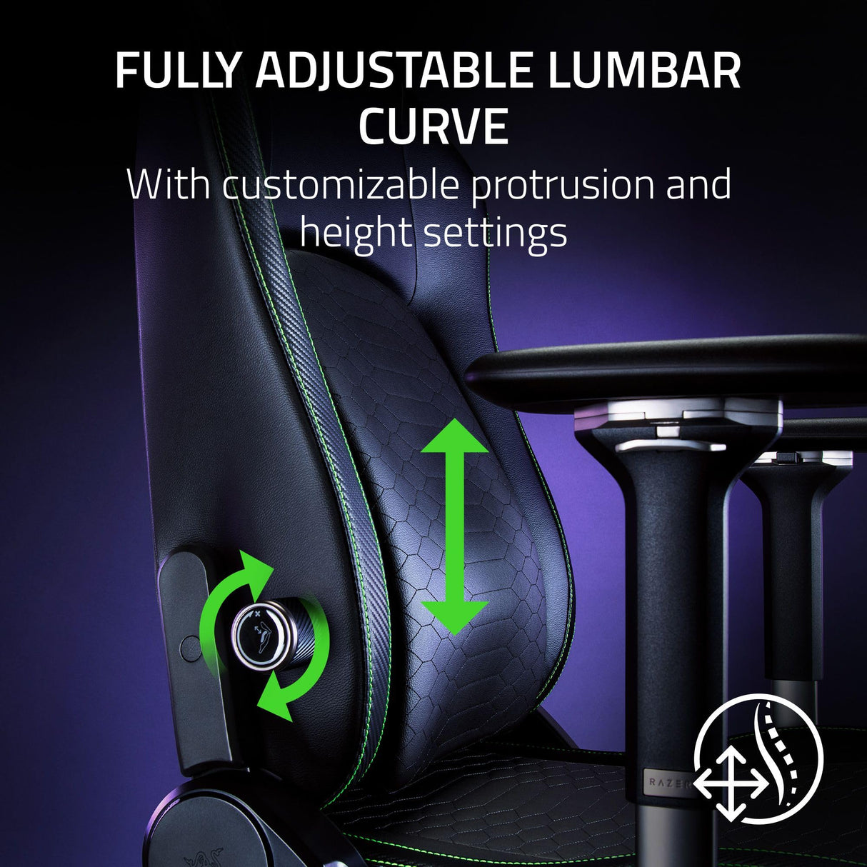 Razer Iskur V2 Gaming Chair: Adaptive Lumbar Support - Adjustable Lumbar Curve - High Density Foam Cushions - Reactive Seat Tilt &152-degree Recline - 4D Armrests - Synthetic Leather - Black Razer