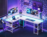 ODK 66" Reversible L Shaped Gaming Desk with LED Lights and Power Outlets in Grey Oak ODK
