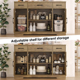 HOSTACK Buffet Sideboard Cabinet with Drawers, 55" Large Buffet Storage Cabinet with Shelves and Doors, Modern Farmhouse Coffee Bar Cabinet Wood Buffet Table for Kitchen, Dining Room, Rustic Brown HOSTACK