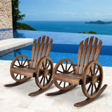 FURNDOOR Outdoor Wood Rocking Chair Set of 2 - Patio Wagon Wheel Rocking Chair 2 PCS, Rustic Rocker Single Chairs for Country, Yard, Porch FURNDOOR