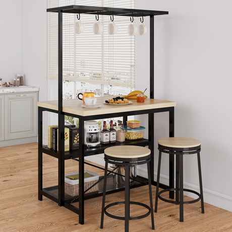 Amyove 42" Large Kitchen Island Bakers Rack Microwave Oven Stand Kitchen Shelf with 3 Tier Storage, Metal Coffee Bar Table,Kitchen Storage Shelf for Dining Living Room, 5 Hooks, 42"*28"*72" Amyove