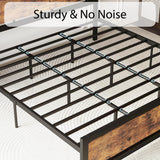LIKIMIO Industrial King Bed Frame with Vintage Wood Headboard and 12 Strong Metal Legs - Easy Assembly, No Box Spring Needed LIKIMIO