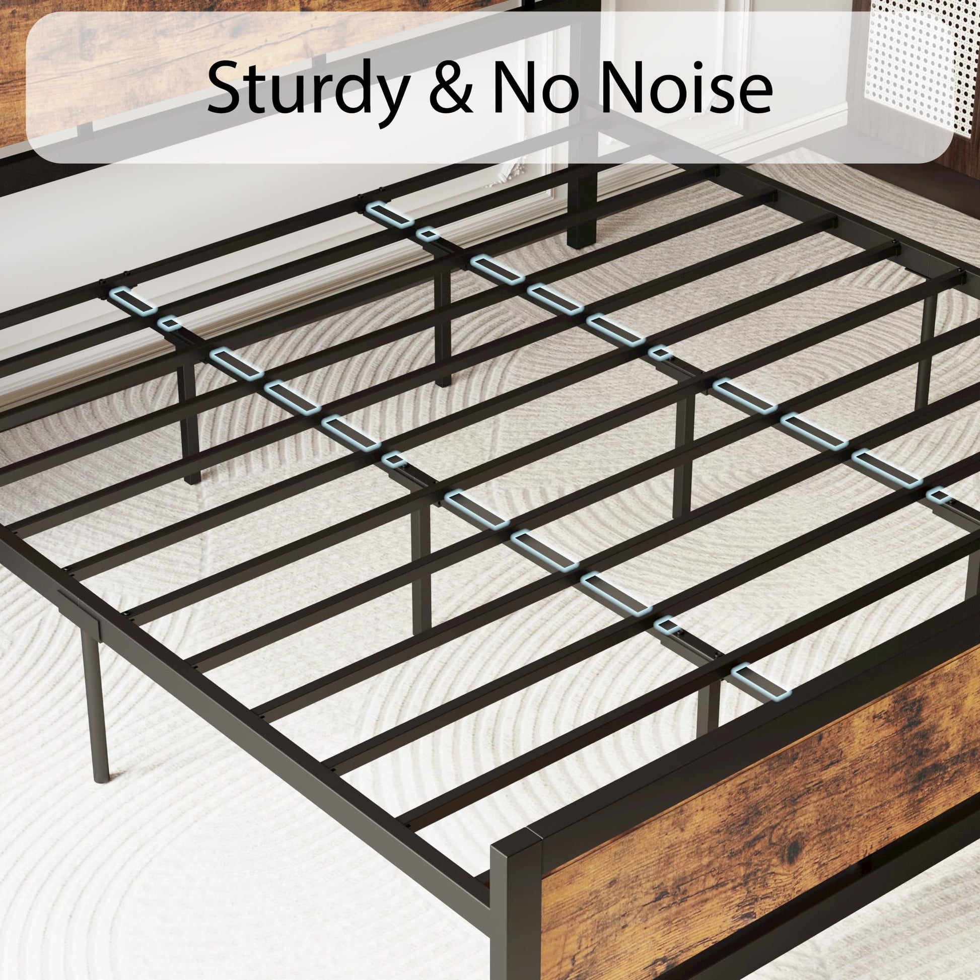 LIKIMIO Industrial King Bed Frame with Vintage Wood Headboard and 12 Strong Metal Legs - Easy Assembly, No Box Spring Needed - WoodArtSupply