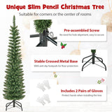 Goplus 5ft Pre-Lit Pencil Christmas Tree, Skinny Xmas Tree with 150 Warm-White LED Lights, 296 Branch Tips, Foldable Metal Stand, Artificial Slim Christmas Tree for Home Office Decoration Goplus