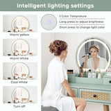 Brafab 31" Boho Natural Rattan Vanity Desk Set with 3 Modes Adjustable Lighted Mirror and Cushioned Stool, Modern Compact Design Makeup Table for Bedroom, Cute Dressing Table for Small Space, Mint Brafab