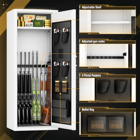 INTERGREAT 10-15 Rifle Gun Safe, Gun Cabinet for Home Rifle and Pistols with Digital Keypad and 4 Pistol Pockets, Quick Access Firearm Safes & Cabinets with Removable Shelf and Racks,White INTERGREAT