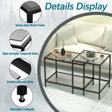 Nesting Coffee Table,Small Glass Coffee Table Set of 2,Black Modern Square Sofa Side Tea Table for Living Room,Bedroom and Small Spaces,2 Tier Tempered Glass with Sturdy Metal Frame, Easy Assembly Adompacat