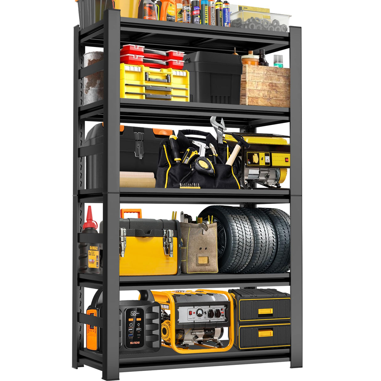 PRESTELION 72" H|35.5" W All - Metal Garage Shelving - Easy Assembly 5 - Tier Shelving Unit|Heavy - Duty Adjustable Shelf|Steel Waterproof Rust - Resistant Shelves for Industrial,Warehouse,Basement PRESTELION