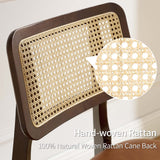 Art Leon Ash Wood Rattan Dining Chairs Set of 2, Genuine Leather Kitchen Chairs, Mid Century Modern Dining Room Chairs with Rattan Back, Armless Side Chairs with Walnut Wood Frame, Brown Art Leon