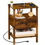 Lerliuo Nightstand with Charging Station and USB Ports, 3-Tier Storage End Table with Drawer Shelf, Night Stand for Small Spaces, Wood Bedside Table for Living Room, Bedroom - Retro Brown… Lerliuo