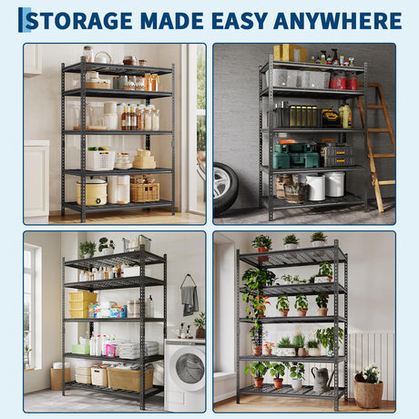 Metal Storage Shelving Unit, 5-Tier Adjustable Storage Rack Heavy Duty Garage Shelves, 2000 lbs for Garage, Kitchen, Bathroom, Warehouse, 36”W x 16”D x 72”H, 2 Pack SLEKVERSA