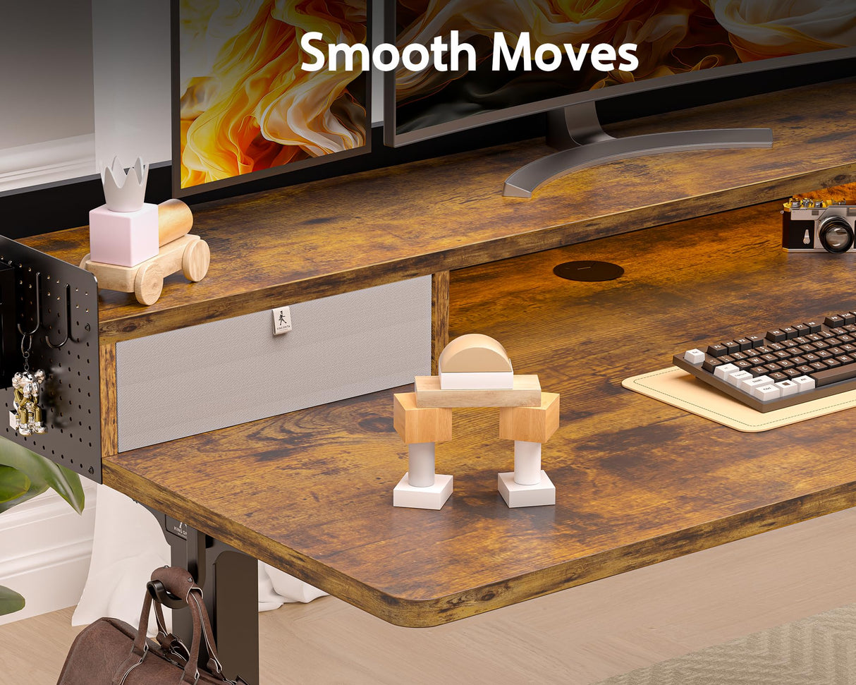 WALKINGDESK 48x24 Inches Electric Standing Desk with 2 Drawers, Height Adjustable Stand up Desk for Home Office, Ergonomic Sit to Stand Desk with Storage Shelf, DIY Board, Hooks, Rustic Brown WALKINGDESK