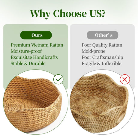 LAVNTM Rattan Bread Basket, 3 Pack Hand Woven Round Fruit Baskets for Serving, Picnic Basket, Wicker Storage for the Living Room Kitchen (Honey Brown) LAVNTM