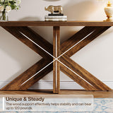 Tribesigns 70.9 Inches Long Sofa Table Behind Couch, Farmhouse Console Entry Table with Wooden Geometric Base for Entryway, Living Room, Brown Tribesigns