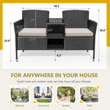 Flamaker Outdoor Furniture Patio Loveseat Wicker 2-Seat with Built-in Table and Cushions Rattan Porch Chairs Bench for Balcony, Lawn, Backyard (Beige) Flamaker