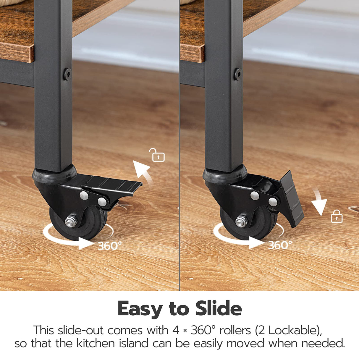 HOOBRO Kitchen Island with Storage,Industrial Kitchen Counter with Hooks and Side Enclosures, 3 Tier Kitchen Cart with Large Workstation, Saving Space, Easy Assembly, Rustic Brown and Black BF03ZD01 HOOBRO