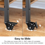 HOOBRO Kitchen Island with Storage,Industrial Kitchen Counter with Hooks and Side Enclosures, 3 Tier Kitchen Cart with Large Workstation, Saving Space, Easy Assembly, Rustic Brown and Black BF03ZD01 HOOBRO