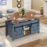 SEDETA Lift Top Coffee Table, 4 in 1 Multi-Function Convertible Coffee Tables with Storage and Hidden Compartment, Farmhouse Coffee Table Converts to Dining Table for Living Room, Blue SEDETA