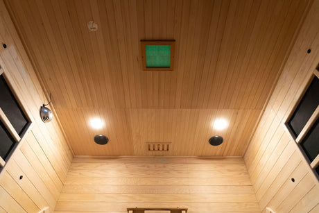 AURGOD Far Infrared Wooden Sauna Room, Luxurious Canadian Red Cedar Sauna with 2 Oversize Recliners, 220V, 3400 W, 9 Heating Element, Bluetooth Speakers, 7 Color Light, Oxygen Bar, Low EMF AURGOD