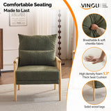 VINGLI Boho Braid Accent Armchairs Set of 2,Mid-Century Modern Chiars with Solid Wooden Armrest,Comfy Louge Cushion Chairs with Waist Pillow for Bedroom,Living Room,Reading Room, Dark Green VINGLI