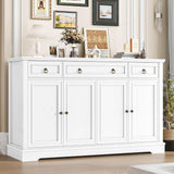 finetones Buffet Cabinet with Storage, 55.1" Large Sideboard Buffet Cabinet, White Kitchen Cabinet with 3 Drawers and 4 Doors, Wood Coffee Bar Cabinet for Kitchen Dining Room, White finetones