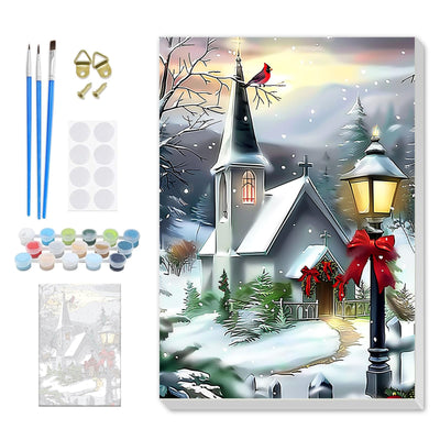 SENQAO Christmas Paint by Numbers for Adults Beginners Framed, Winter Church Adults' Paint-by-Number Kits, Adult Paint by Number Kits on Canvas, Acrylic Number Painting for Home Decor, 8x12inch