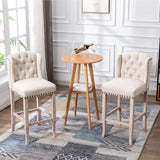 LukeAlon Classic 30" Linen Bar Stools Set of 4, Button Tufted Wingback Tall Bar Chairs with Wooden Legs Farmhouse High Kitchen Stool with Nailhead Trim for Home Breakfast Bar, Beige LukeAlon