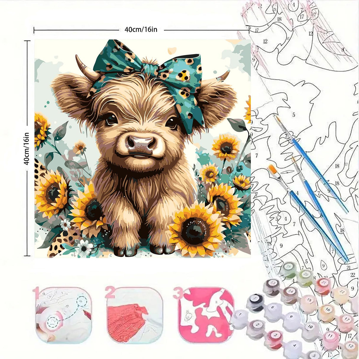 Easy Paint by Numbers Kit for Adults Beginner, Cow Adult Paint by Number Kits on Canvas, DIY Painting with Numbers for Adults, Acrylic Simple Oil Paint by Number Kits for Home Wall Decor 16x16 In BYGFHLYW