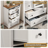 Vabches 5 Drawer Dresser, Sliding Barn Door, Farmhouse Tall Dresser Tall Chest of Drawers Storage Organizer Dresser for Bedroom Living Room, Entryway, White Vabches