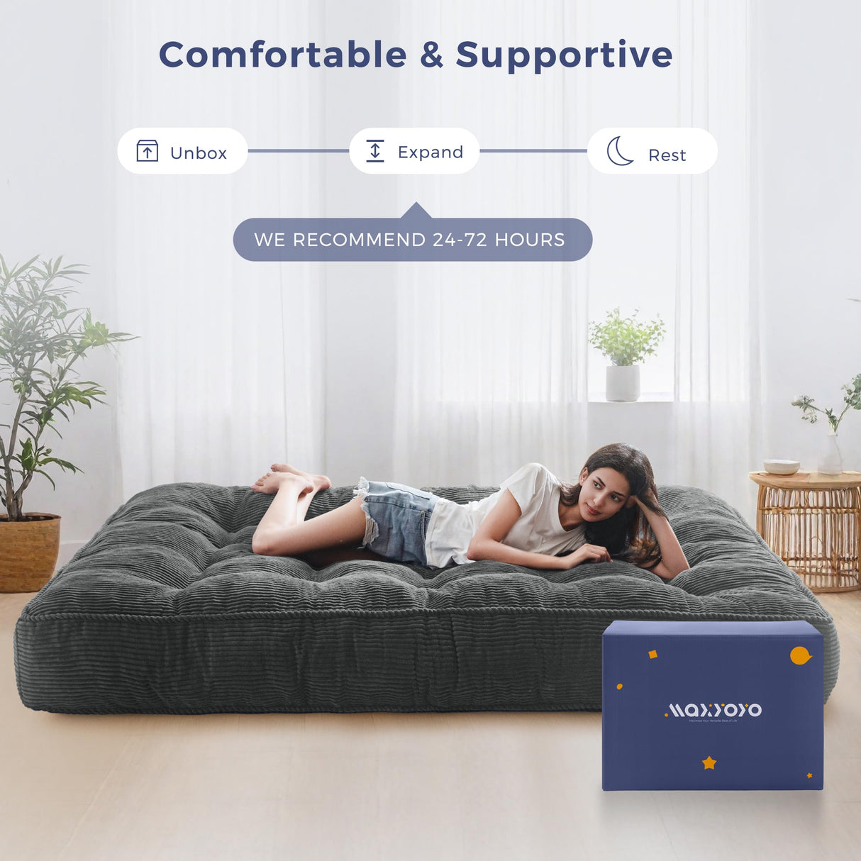 MAXYOYO 8" Futon Mattress Full Size, Ultra Thick Futons Sofa Couch Bed Tufted Sleeper Sofa Bed, Floor Mattress for Adults, Shredded Foam Filling (Frame Not Included), Dark Grey MAXYOYO