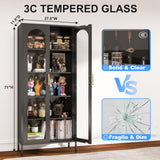 CBNTKI Metal Storage Cabinet,Glass Curio Display Cabinet with 4 Adjustable Shelves,71'' Tall Bookshelf with Glass Doors,Black Cabinet for Home Office, Living Room, Kitchen,Pantry CBNTKI