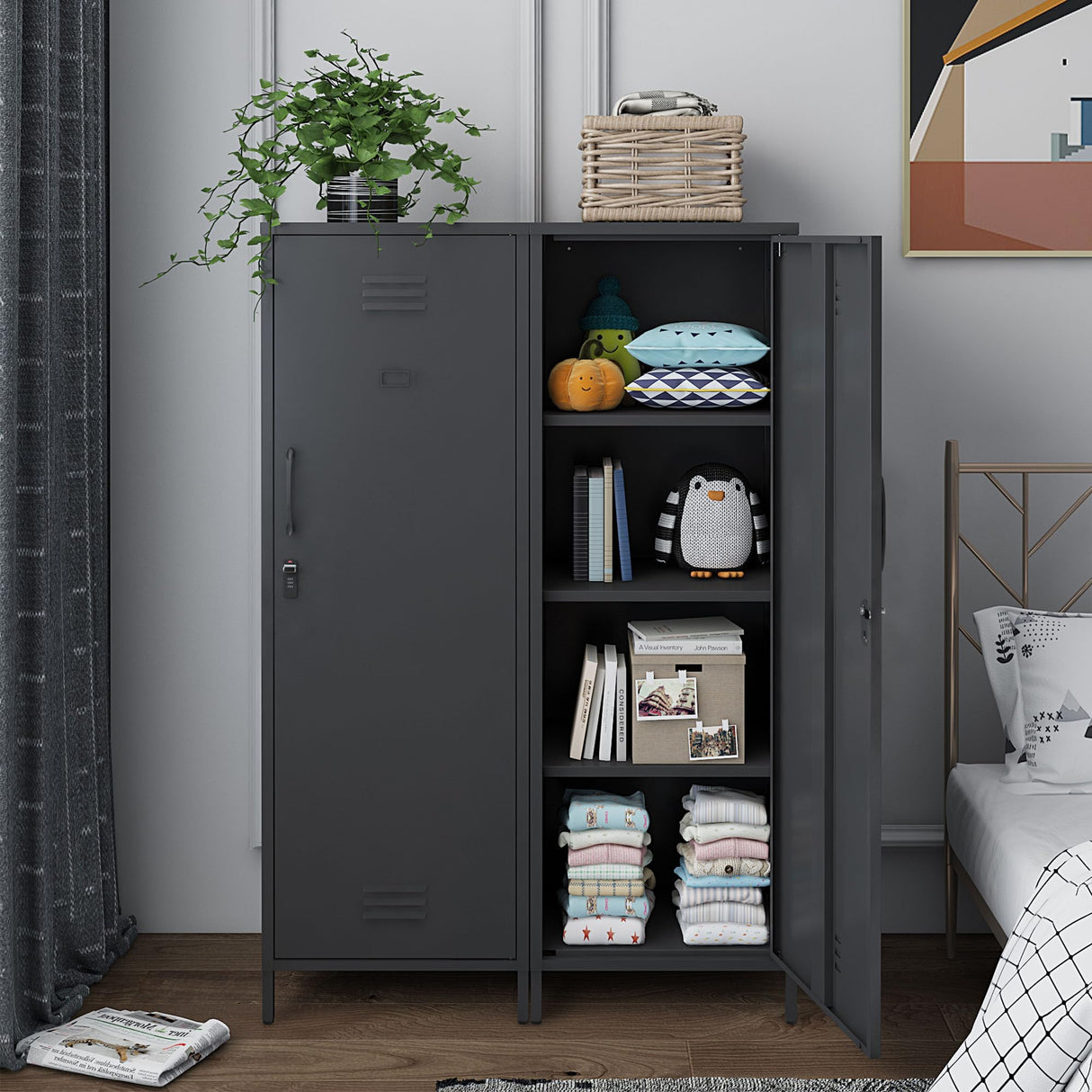 MIOCASA Metal Storage Locker Steel File Cabinet with 3 Shelves 59.06-inch high for School, Bedroom, Home Office, Gym and Changing Room MIOCASA