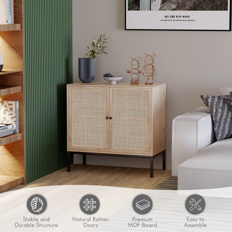 Yechen Set of 3 Rattan Cabinet, Sideboard Storage Cabinet with Handmade Natural Rattan Doors, Buffet Cabinet, Cane Credenza for Living Room, Dining Room, Entryway, Kitchen, Yechen