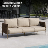 EAST OAK Life Chatter Modern Patio Sofa, 3 Seats with Waterproof Thick Cushions, Deep Seating for Outdoor Garden Porch & Blackyard, Chestnut Brown & Creamy Apricot EAST OAK
