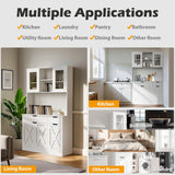 GTFURNI 71" Tall Kitchen Pantry Storage Cabinet Large Farmhouse Hutch Cabinet with Microwave Stand, Charging Station, Adjustable Shelves, Countertop for Dining Room, Living Room, White GTFURNI