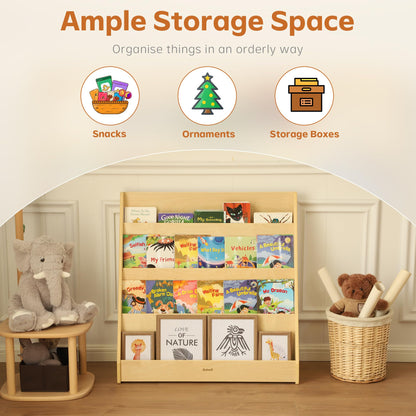 Bateso Natural Wood 4-Layer Toddler Bookshelf - Space-Saving Storage for Playrooms and Nurseries - WoodArtSupply