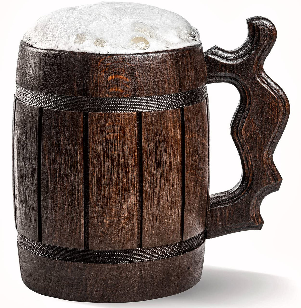 Handmade Wooden Rustic Beer Mug Real Oak Eco-friendly Wood Stainless Steel Cup 20 oz(600ml) Brown3 - Etno Motif Wood Viking Beer Mug Stein - Beer Tankard Irish Retro Halloween - Cowboys Beer Mug HOZPROM